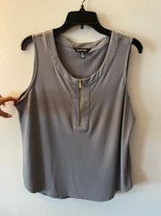 Sleeveless Zippered Gray Top Large