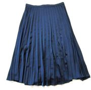 J.Crew NWT  Pleated Midi in Navy Blue Satin A-line Flared Skirt 12 $98