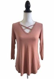 New York & Company Soho Crisscross Long Sleeve Soft Top Pink Women’s Size Small