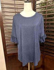 NY Collection Women's Plus Navy Blue Short Sleeve Lace Accent 3X NWT