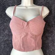 Say What Bustier Extra Large Padded Push Up Bra Top Corduroy Cropped Pink Y2K