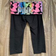 PINK Victorias Secret Y2K Colorful Hearts Rhinestone Fold over Bling Capris Medi