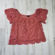 NWT Haute Monde Blush Rose Off-the-Shoulder Crochet Lace Crop Top Size Medium