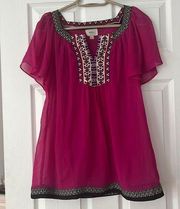 ECI pink flowy patterned blouse size small