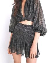 ZARA Metallic silver and black smocked mini skirt never worn