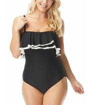 Coco Reef Contours Black & White Tummy-Control One Piece Swimsuit Size 10 34D