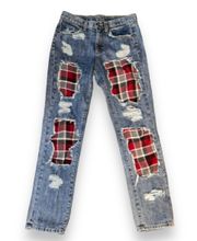 Carmar Plaid Patched Destroyed Boyfriend Jeans 