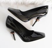 Burberry D-ring Detail Black Patent Leather Square-Toe Pumps