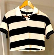 Women's Small Black and White Striped Polo