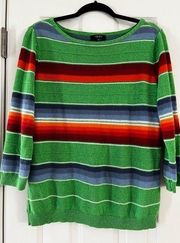 Chaps 3/4 Sleeve Pullover Striped Knit Sweater large