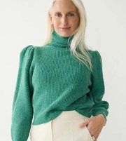 J Crew puff sleeve turtleneck cropped sweater green wool long sleeve women large