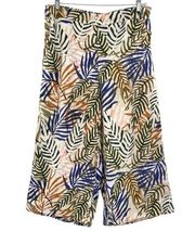 Tahari Tropical Print Wide Leg Cropped Linen Pants