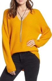 SOMETHING NAVY Mustard Yellow Long Sleeve Ribbed V Neck Oversized Sweater XXS