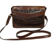 Vintage Brahmin Crossbody Leather Bag Embossed Alligator Brass Hardware Pockets