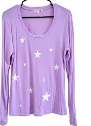 Sundry  Lilac Purple Star Print Graphic Long Sleeve T-shirt Ultra Soft Top Size M