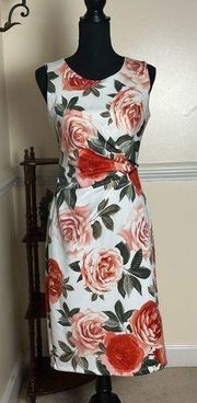 En Focus Studio Orange & White Floral Sheath Sleeveless Dress