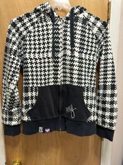 full zip hoodie Sherpa Lined Houndstooth 90s Y2K Large -Beach Babe