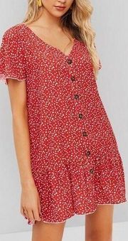 Goodnight Macaroon Red Floral Front Button Down Mini Summer Dress