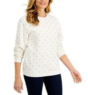 Karen Scott NWT Women's XS Cream Fancy Gold Sparkle Polka Dot Sweatshirt