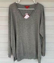 NWT ROZ & ALI PLUS SIZE GRAY V NECK SWEATER 3X