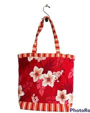 Jantzen Red & Orange Hawaiian Tropical Floral Tote Bag