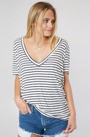 Striped Deep V-Neck Tee