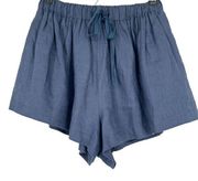 Skylar + Madison Navy Blue Linen Pull On Shorts Lined Pockets Drawstring Size L