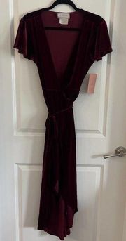 1093 BHLDN "Thrive" Wine Red Velvet Wrap Dress Size Medium