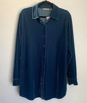 NWT Soft Surroundings Velvet Button Up Tunic Shirt in Legion Blue