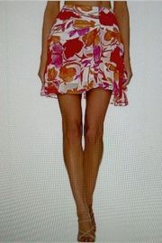 Milly Mira Pink Peony Print Mini Skirt in Happy Orange Multi Size 6