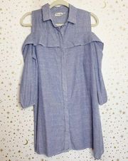 Striped Button Down Cold Shoulder Shirt Dress