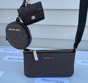 Michael Kors Brown Black Tech Attach Crossbody Coin Purse Airpod Case Bag