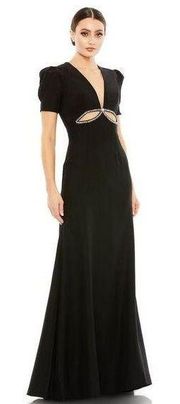 Ieena Mac Duggal NWOT Plunge Neck Puff Sleeve Cut Out Gown in Black Size 4