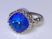 Nordstrom Swarovski Cushion Sterling Silver Blue Saphire Ring