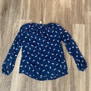 Womens  Blue Feather Print Blouse - S