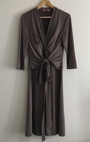 Eliza J Faux Wrap Draped Midi 3/4 Sleeve Dress Womens Size 10 V Neck