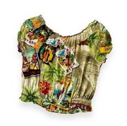 Jams World Women's Rhum Tropical Vacation Postcard Print Ruffle Detail Top Small