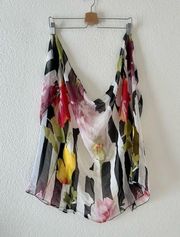 Vibrant Scarf Multi Color Floral Print Silk Stripes