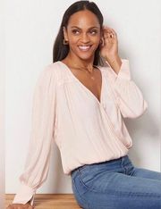 Evereve Pale Pink Satin Surplice Top - size Small