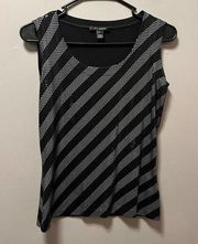 St. John Black Silver Striped‎ Sequin Tank Top size P