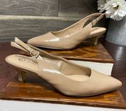 Kitten Heel Pumps - Scarlett II Nude Patent Size 9W