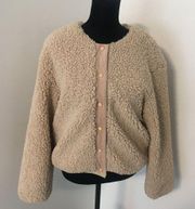 MOON RIVER Boho Faux Shearling Suede Makenna Cream Snap Front Sherpa Jacket XS