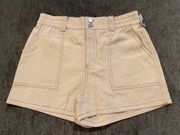 Tan Cargo Shorts with Brown Stitching