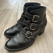 Paul Green Soho Leather Buckle Black Studded Boots