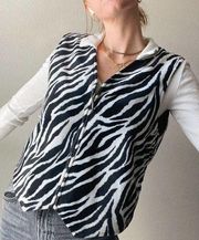 Vintage Westbound Zebra Print Zip Up Fuzzy Vest