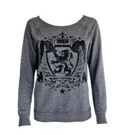 Rock & Republic Gray Black Griffin Studded Long Sleeve Sweater Size Large