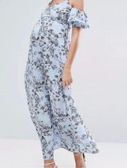Asos Queen Bee Maternity Blue Floral Print Maxi Dress US Size 4 UK Size 8