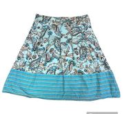 Notations Women's Medium Blue and Brown Paisley Cotton Skirt