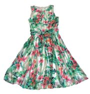 Eliza J Dress Pink Green Ivory Floral Chiffon Sleeveless Sash Belt Midi Size 12