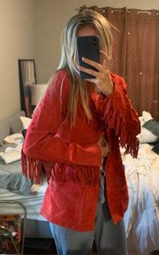 Vintage Red Leather Fringe Jacket (90s, Denim & CO) XS